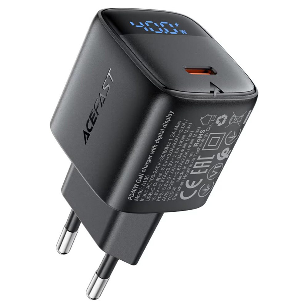 Levně Acefast nabíječka (A135) USB-C, GaN, PD 45W, LED displej, černá