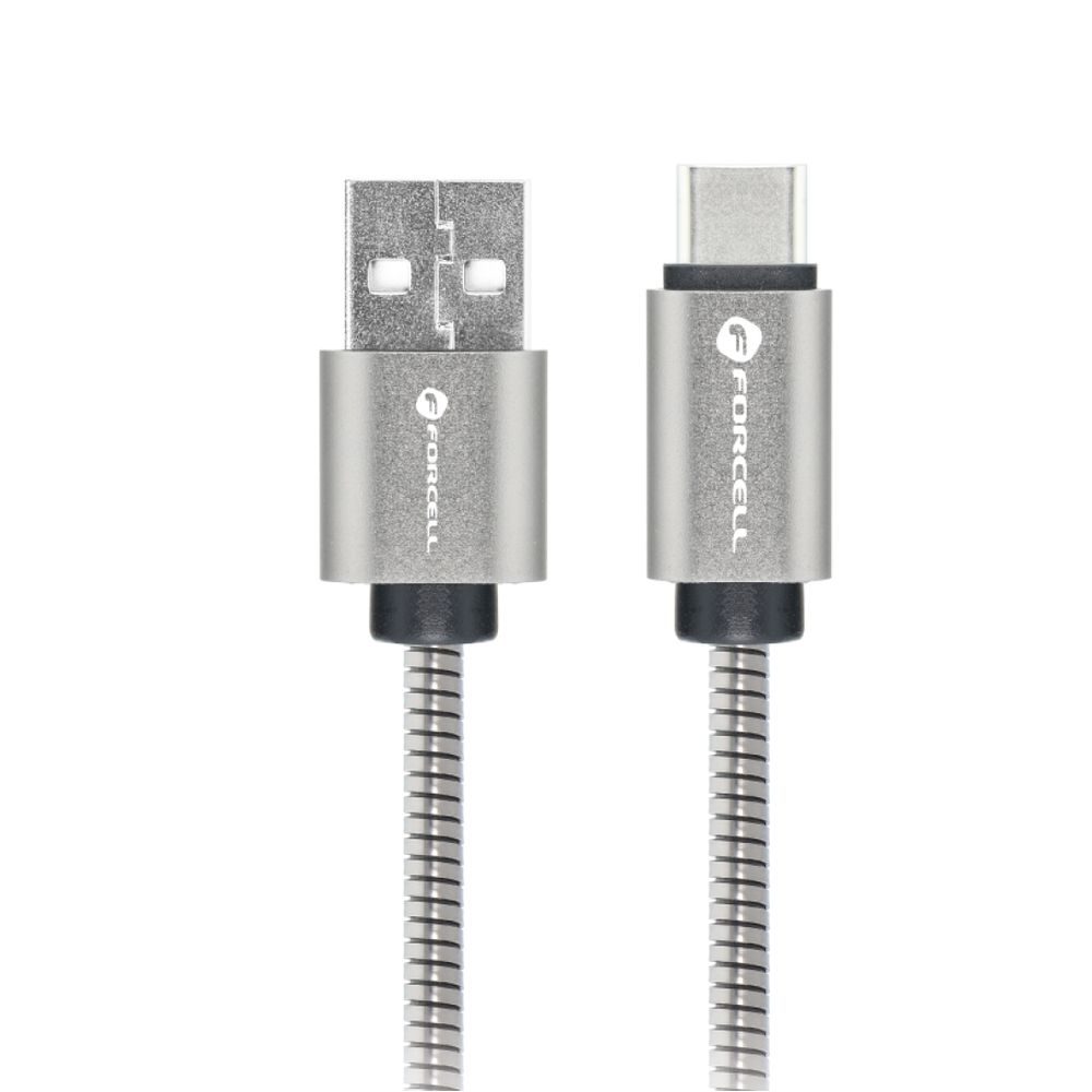 Cablu Forcell F-Energy USB A - USB-C, QC4.0, 3A, 66W, 2 m, argintiu