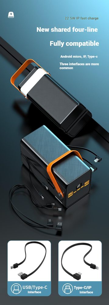Powerbanka 120 000 mAh, 22,5W PD, 4 USB + 2 káble, LED svetlá, biela