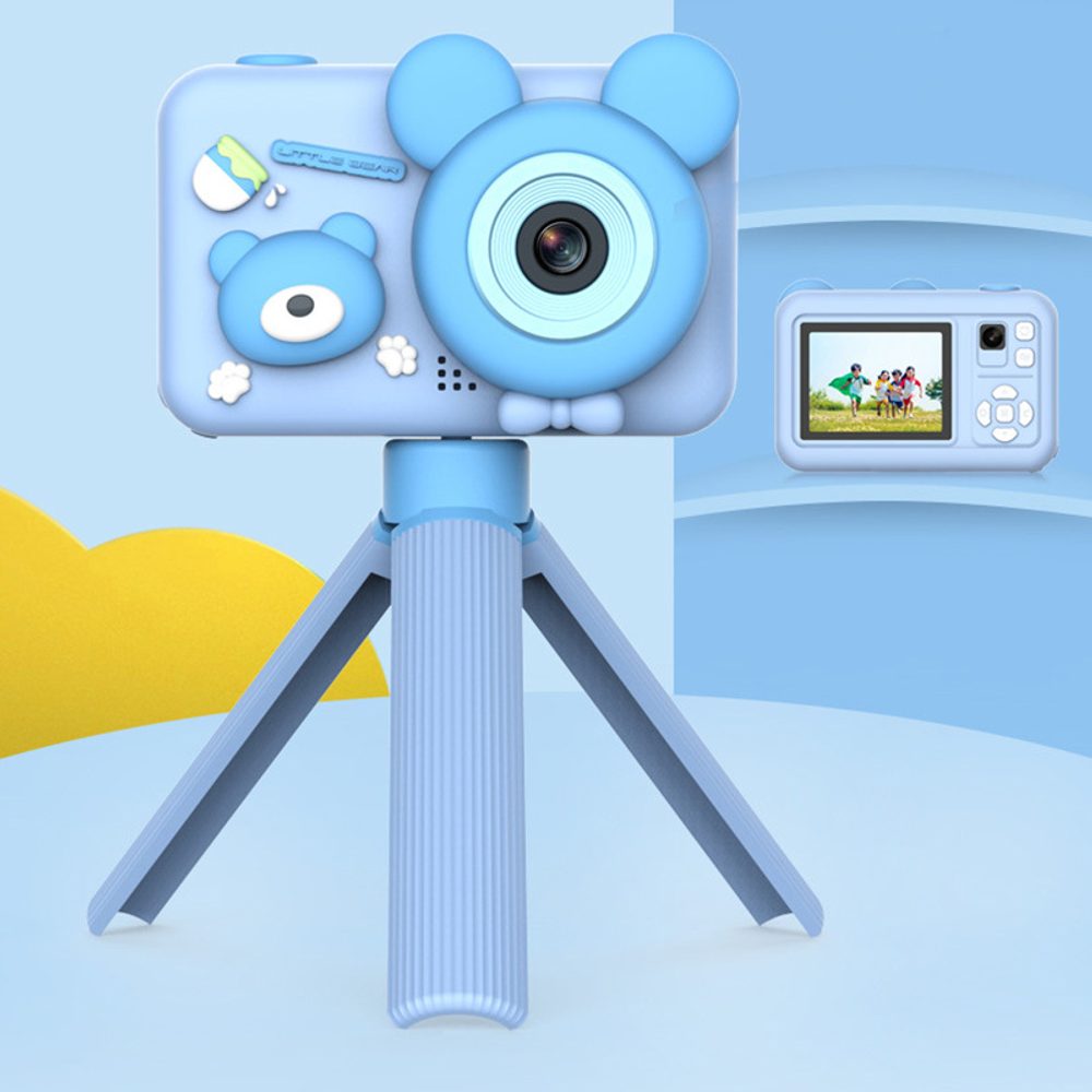 Dětský Fotoaparát A Kamera D32 Mouse Se Stativem, Modrý