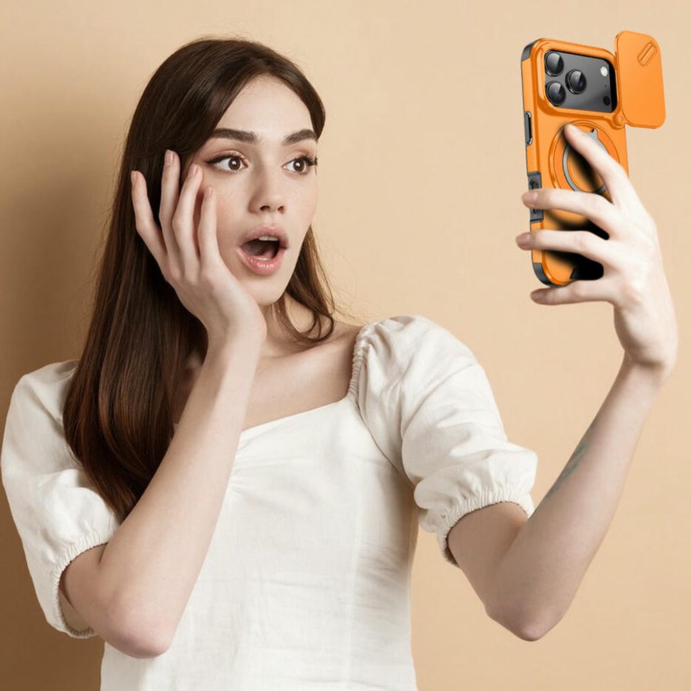 Camslide Stand obal, iPhone 17 Pro, oranžový