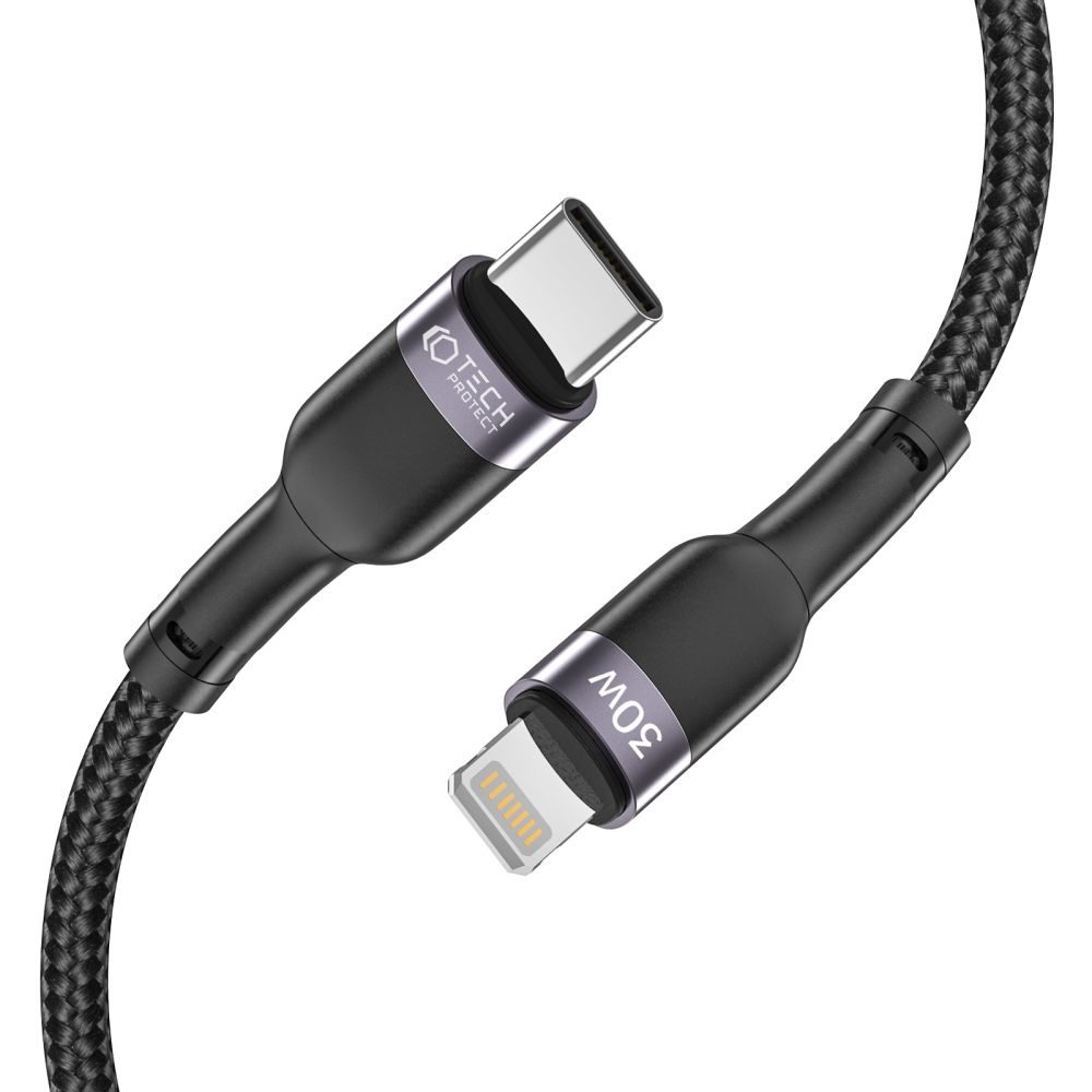 Tech-Protect UltraBoost USB-C - Lightning Kabel, PD30W / 3A, 2 M, črn