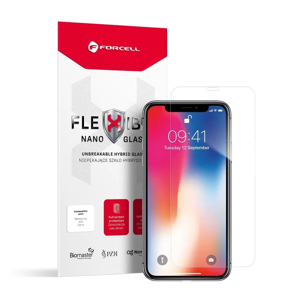 Forcell Flexible Nano Glass Hybridní Sklo, IPhone X / Xs / 11 Pro, Průhledné