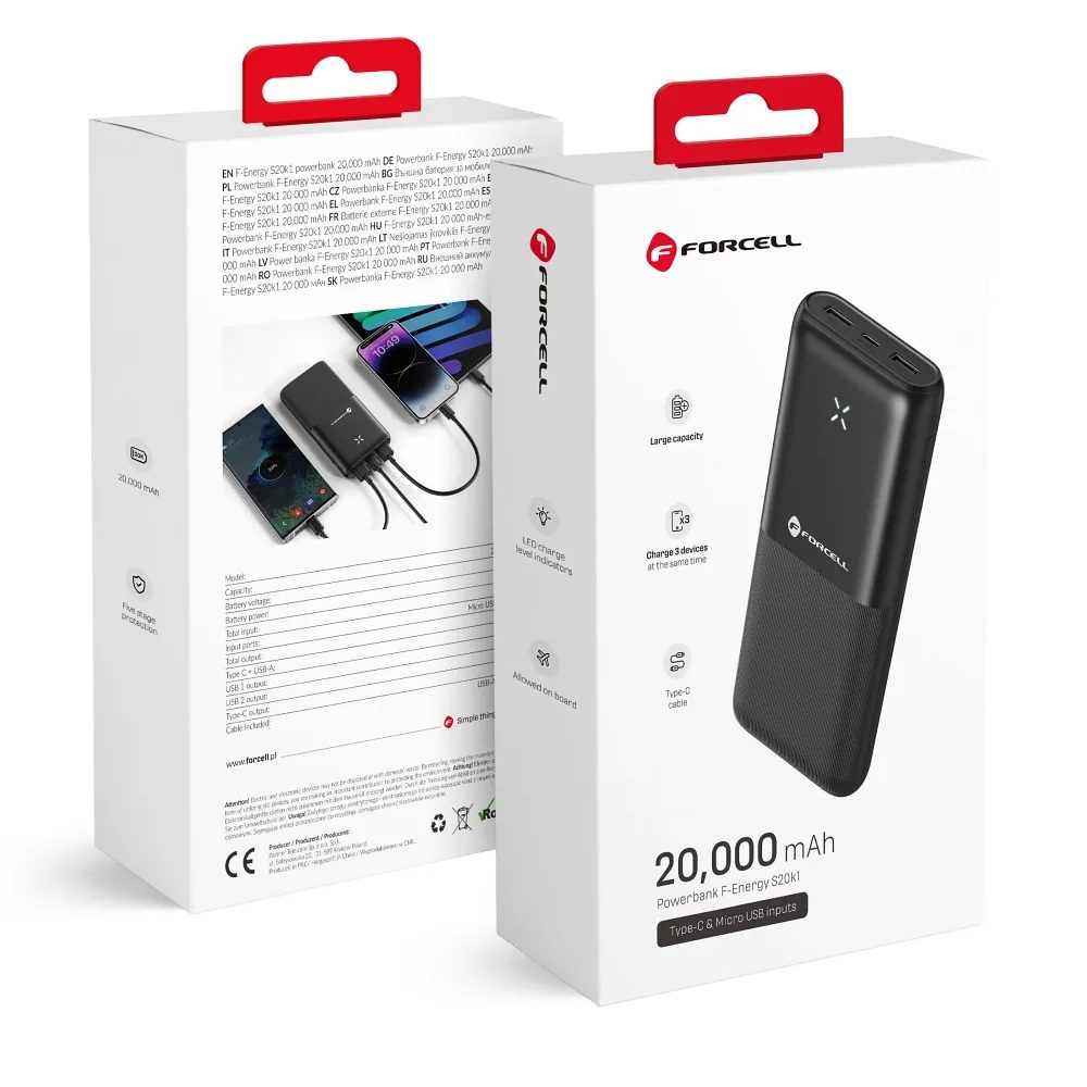 Forcell F-Energy S20k1 Powerbank 20000mAh, Fekete