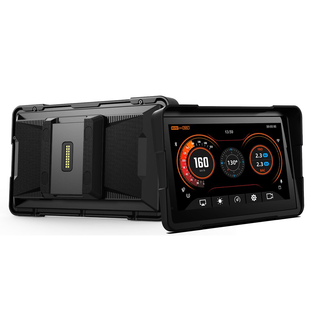 BMW Motorrad 7" IPS érintőképernyős kijelző vezeték nélküli Apple CarPlay és Android Auto funkcióval, CAN Bus adatokkal, Wonder Wheel