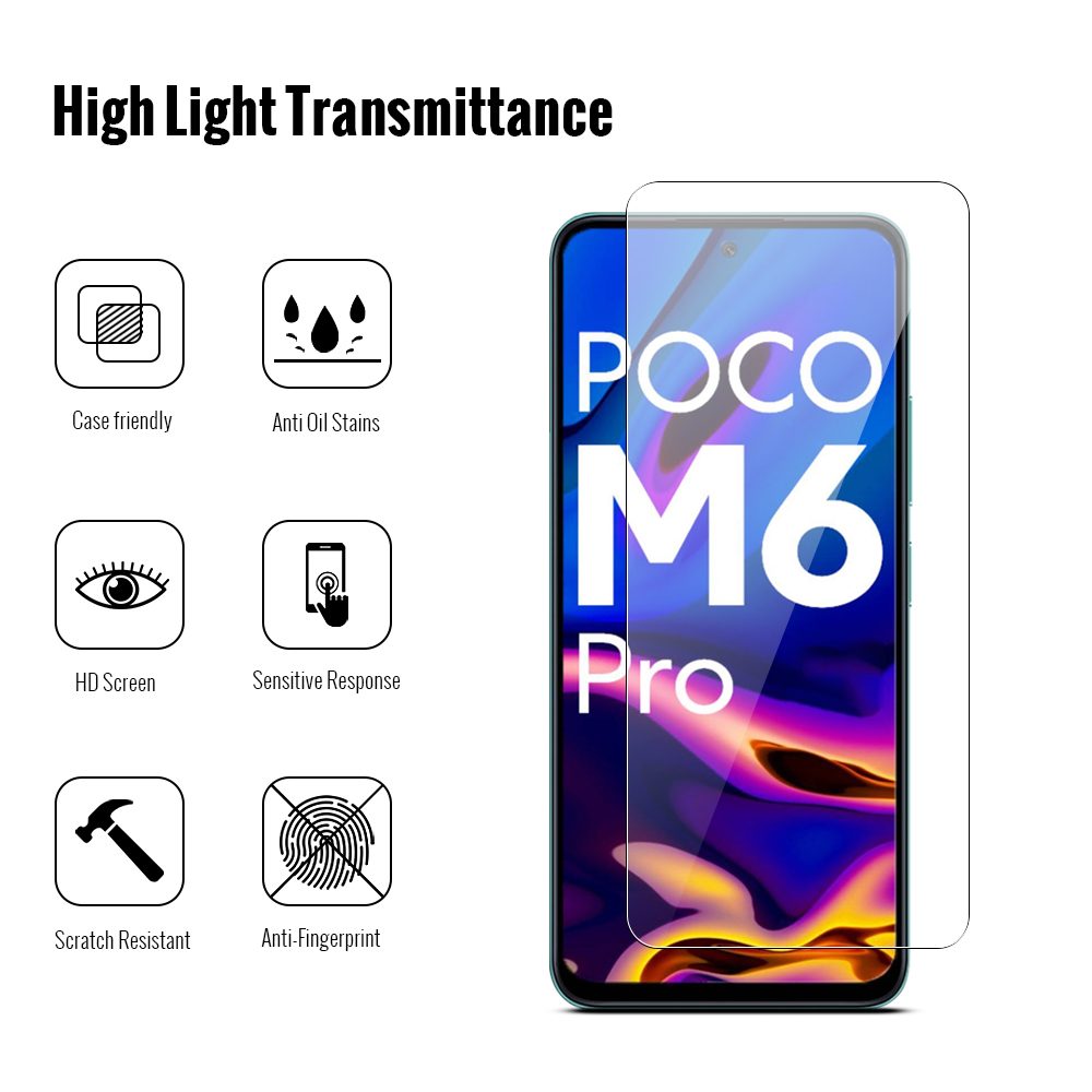 JP Long Pack Sticlă Temperată, 3 Sticle Pentru Telefon, Xiaomi Poco M6 Pro