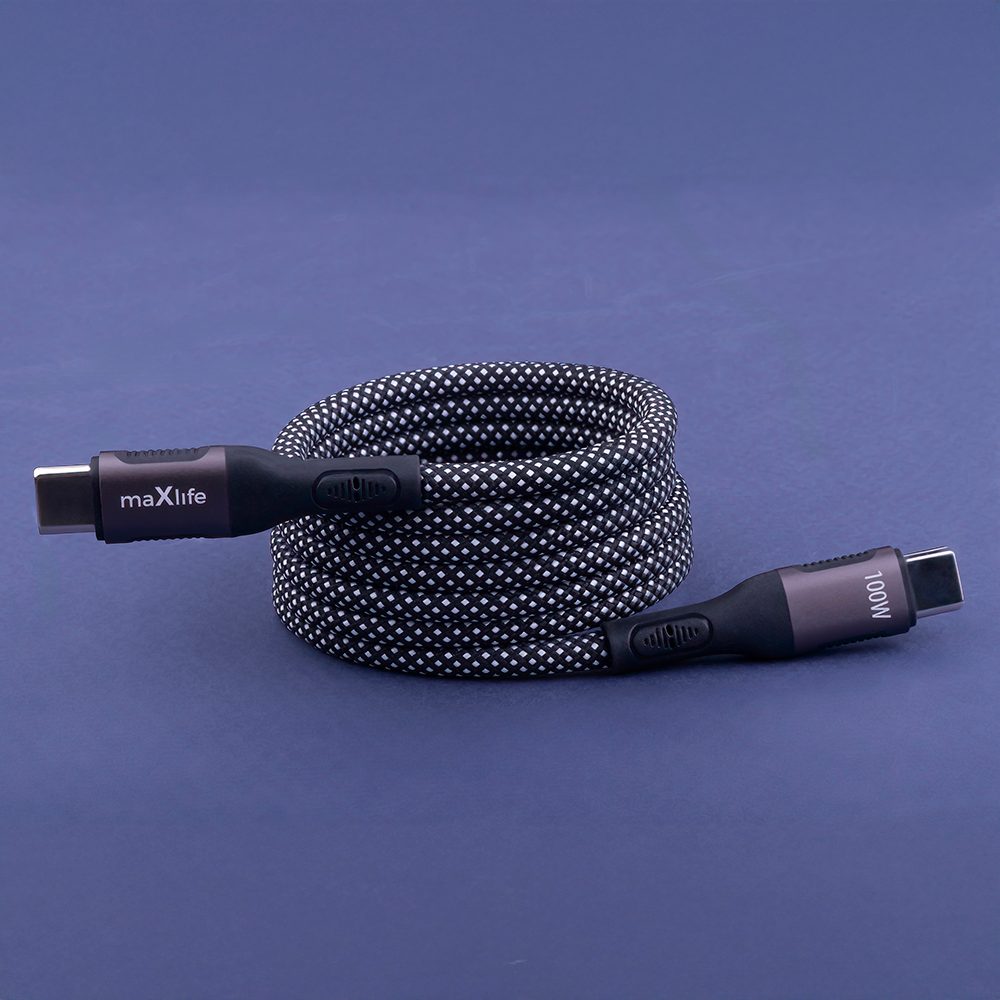 Maxlife magnetický kábel MXUC-11 USB-C - USB-C 1,0 m 100W, čierny