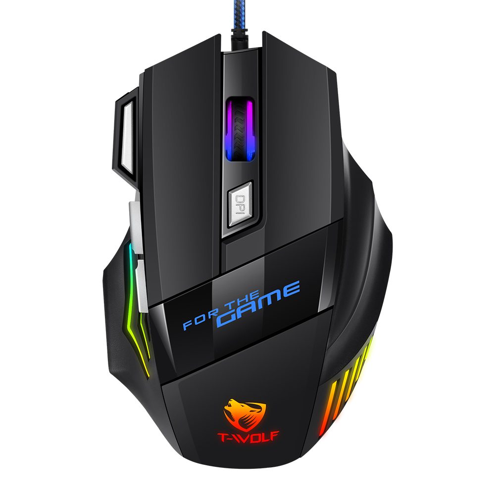 Levně Herní RGB myš T-WOLF M1, 2400 DPI, 7 tlačítek, ergonomická, podsvícení, USB