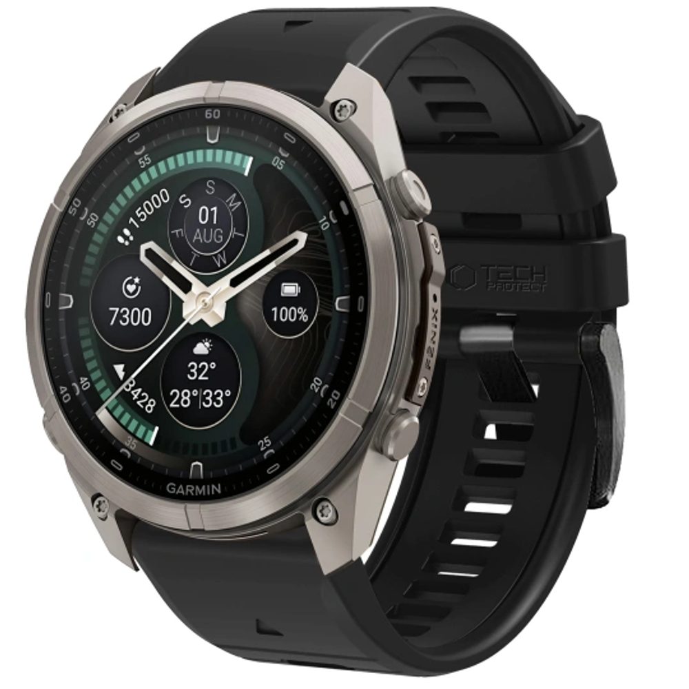 Tech-Protect Silicone silikonska narukvica, Garmin Fenix 5X / 5X Plus / 6X / 6X Pro / 7X / 8 / 8 Pro / 9 / 9 Pro (51 mm), crna