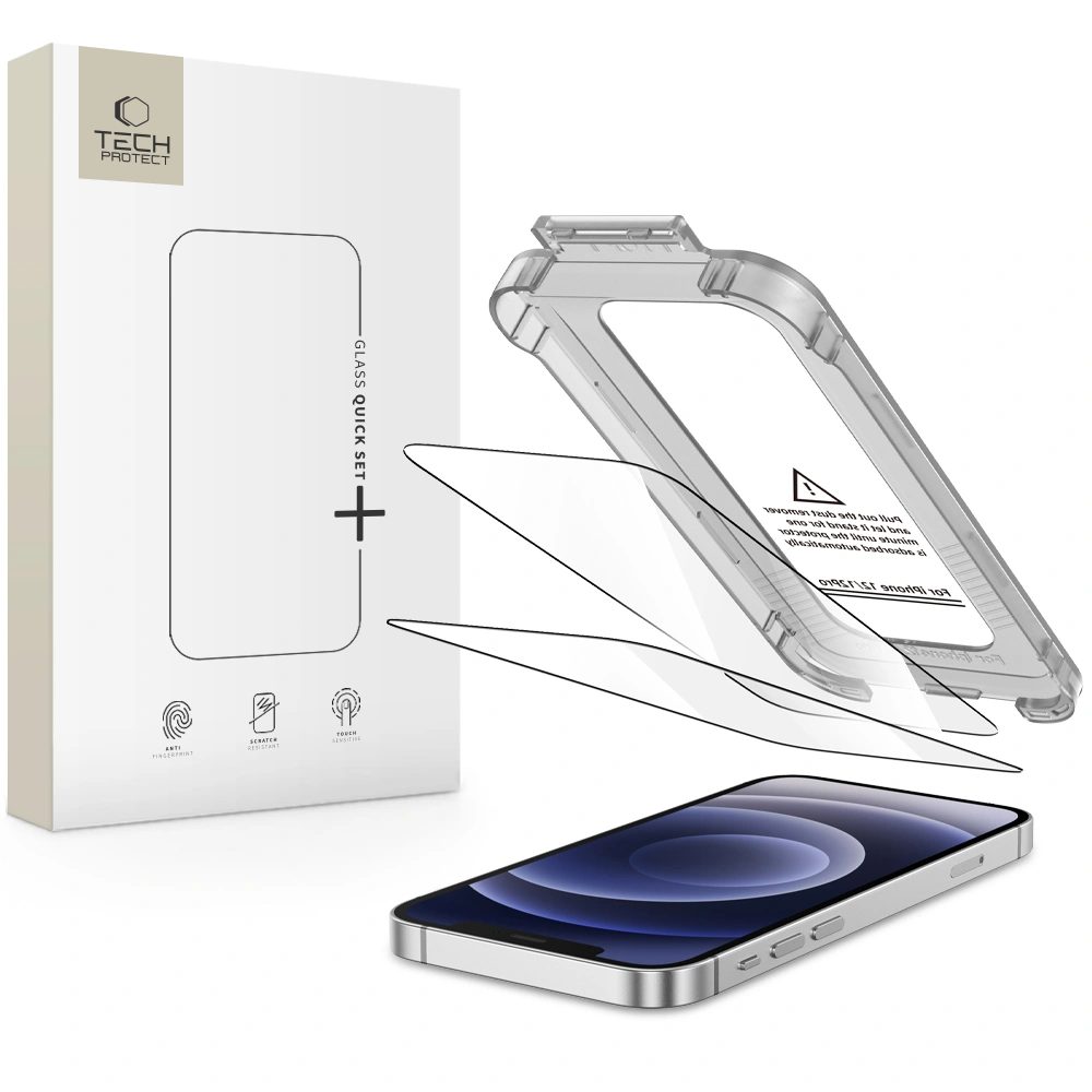 Levně Tech-Protect Tvrzené sklo Quick Set+, iPhone 12 / 12 Pro, černé, 2 kusy