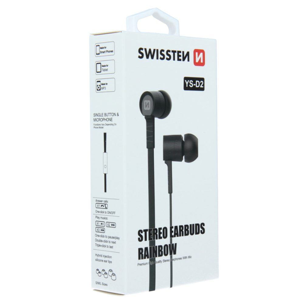 Slušalke Swissten Earbuds Rainbow YS-D2, črne