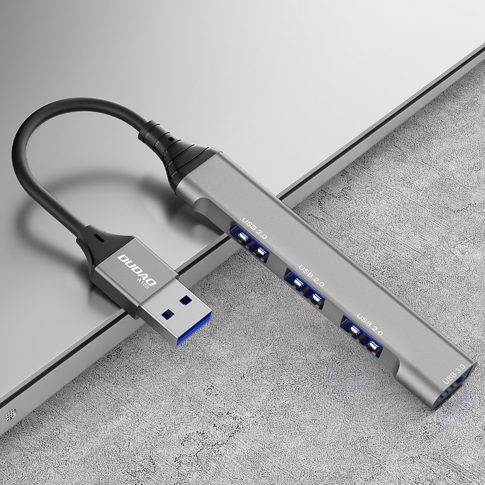 Dudao HUB A16B, 4 V 1, USB-A - 4x USB-A (3x USB2.0 / USB3.0), 6,3 Cm, črn