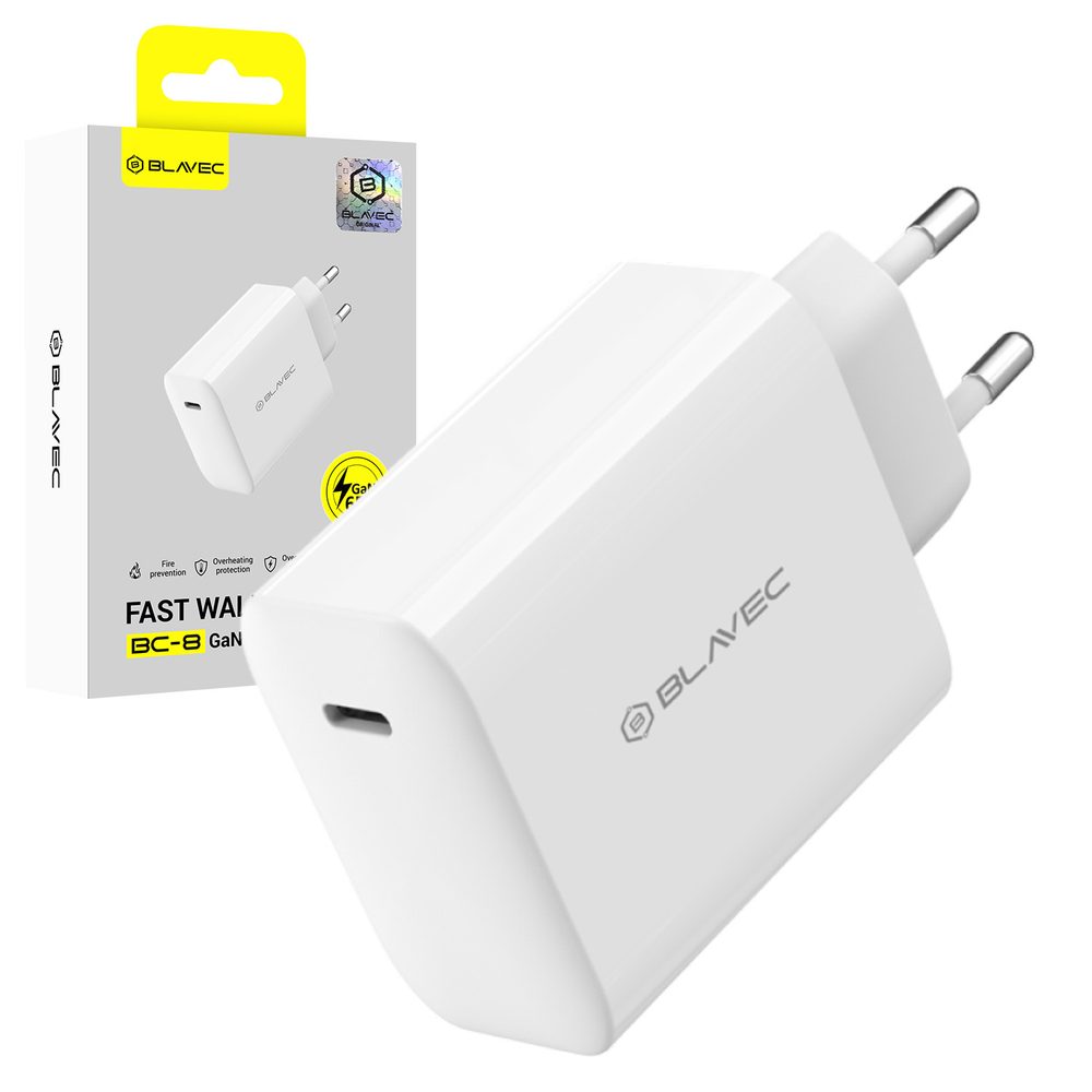 Blavec nabíjačka BC-8, GaN4, PD QC 65W 3A, USB-C, biela