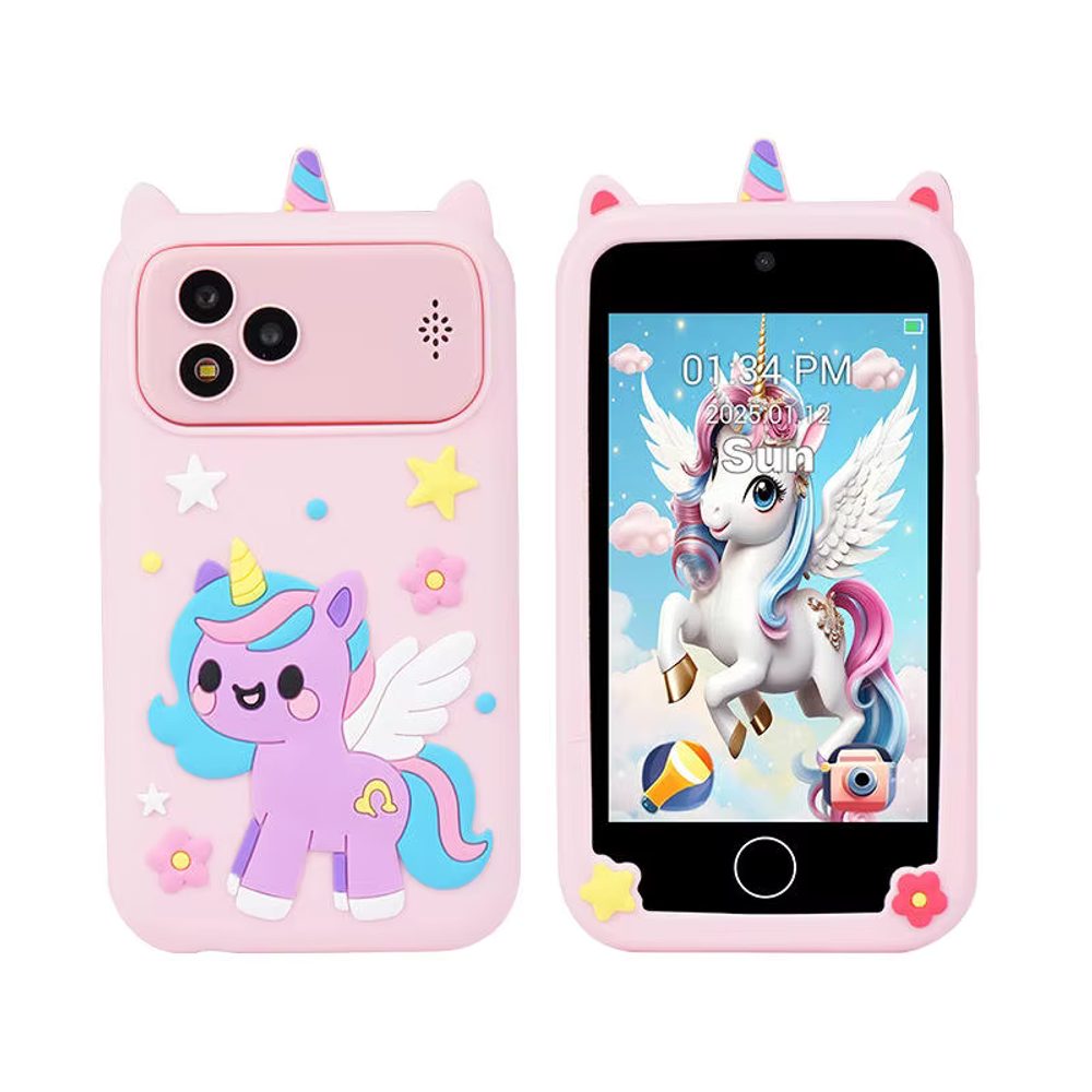 Pametni moderni mobilni telefon za djecu s igricama, dualnim fotoaparatom i dodirnim zaslonom, ružičasti unicorn