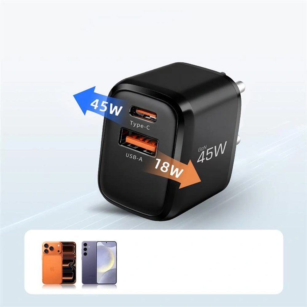 Tech-Protect NCA45W-GAN 2-portová sieťová nabíjačka PD45W / QC 3.0, čierna
