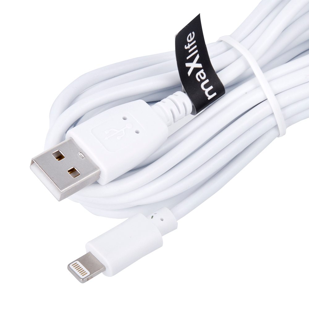 Maxlife Kábel USB - Lightning, 2A, 3m, Biely