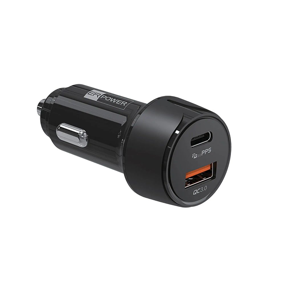 Levně ER POWER Autonabíječka USB-C / USB-A, 30W PD / QC / PPS, černá