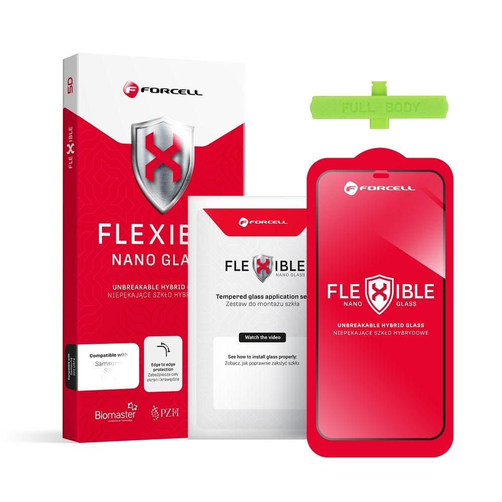 Hibridno Steklo Forcell Flexible 5D Full Glue, IPhone 12 Pro Max, črno
