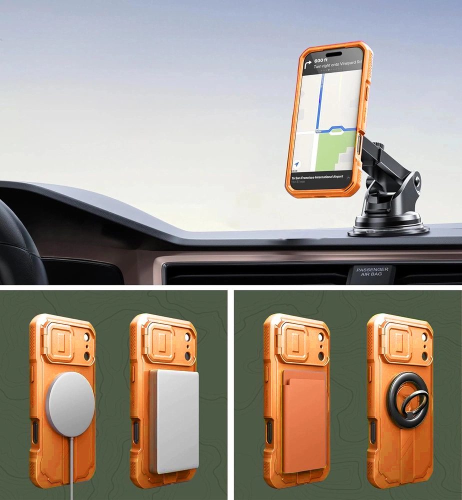 Dexnor MagSafe 360 Kickstand Camprotector obal iPhone 17 Pro Max, oranžový