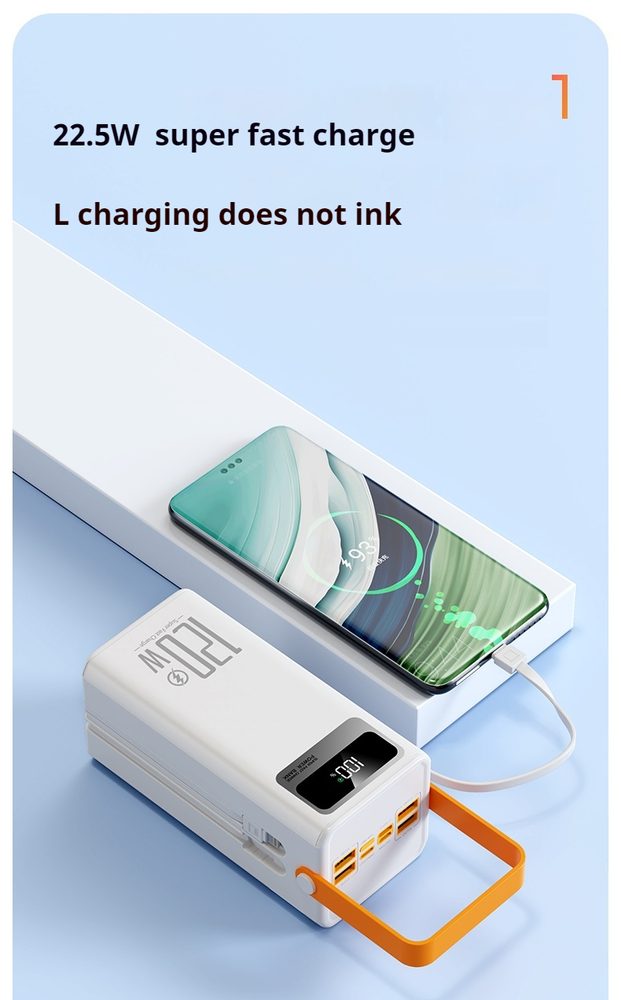 Powerbanka 80 000 mAh, 120W PD + QC, 4 USB + 2 káble, LED svetlo, biela