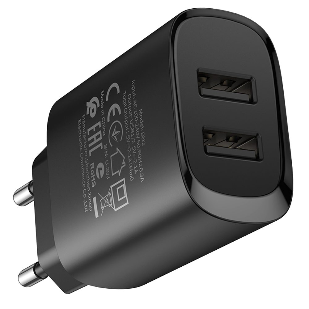 Borofone încărcător BN2 Super - 2x USB - Micro USB, 2,1A, Negru