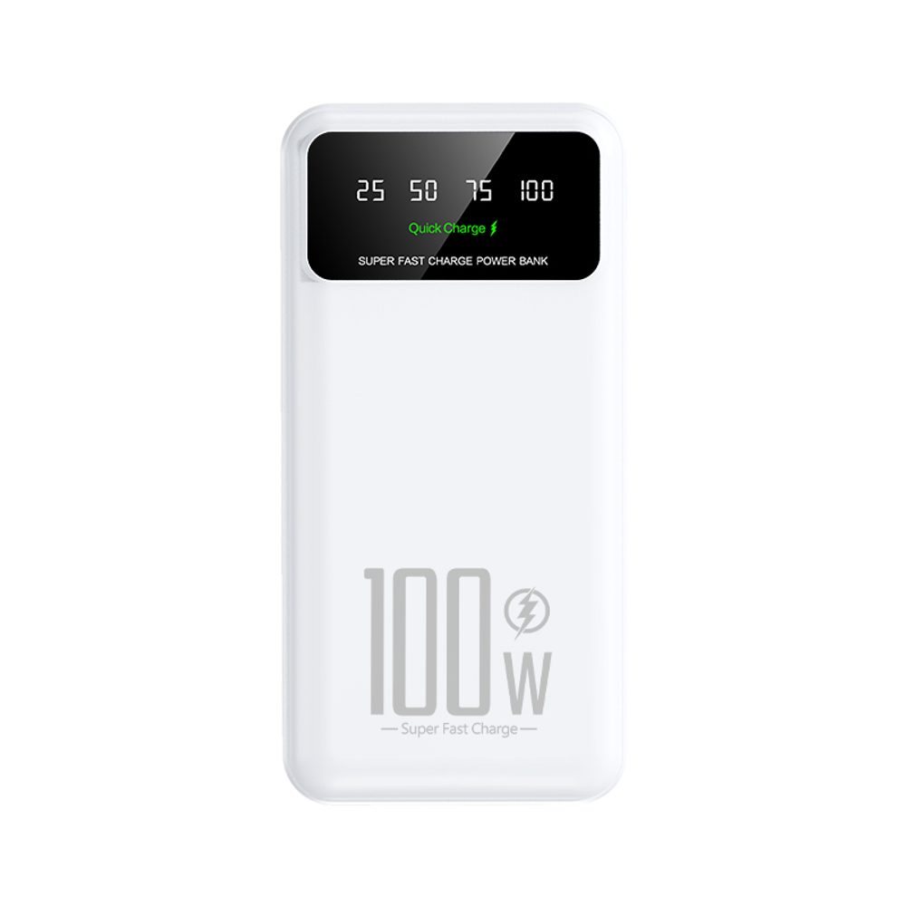 Powerbanka, 20000mAh, 100W Super Charge, QC3.0, s LED svetlom, biela