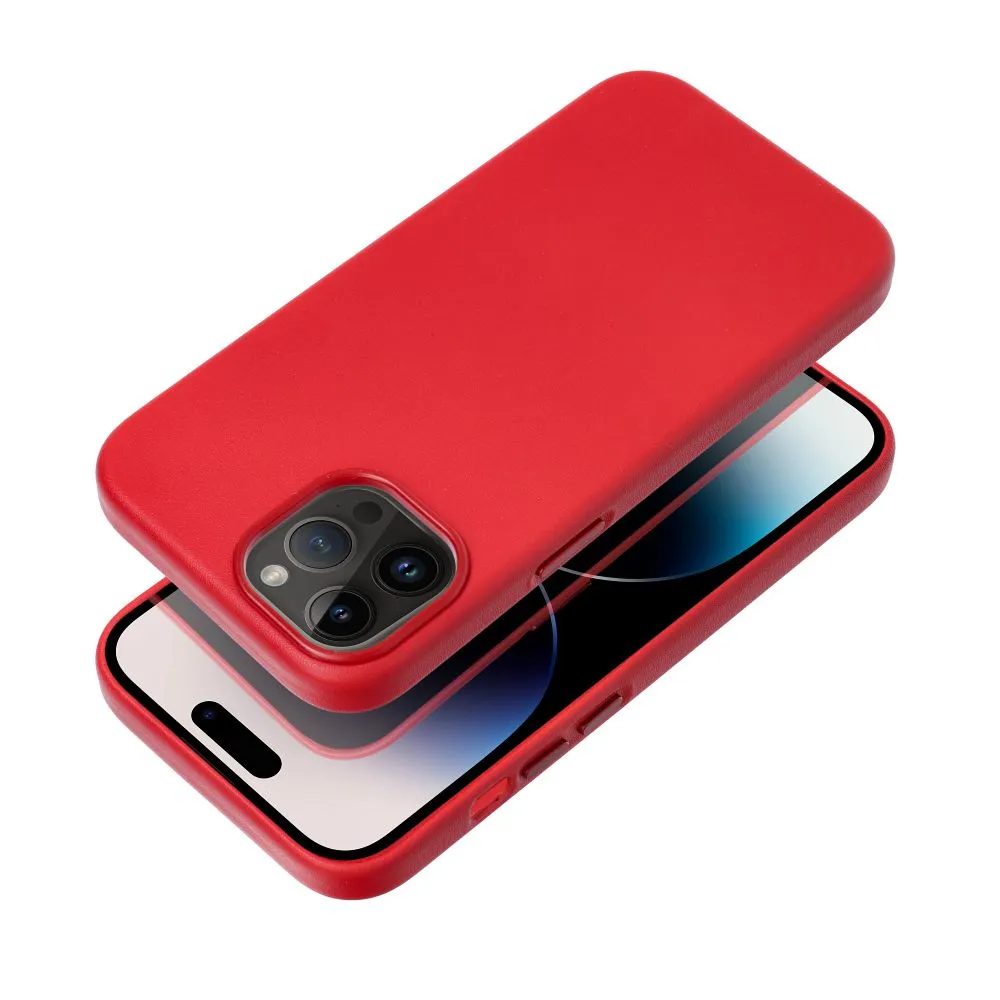 Bőr Mag Cover Tok, IPhone 15 Plus, Piros