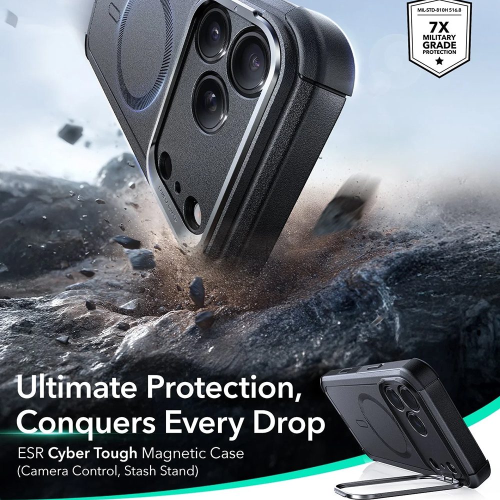 Kryt ESR Cyber Armor Kickstand, iPhone 17 Pro Max, čierny