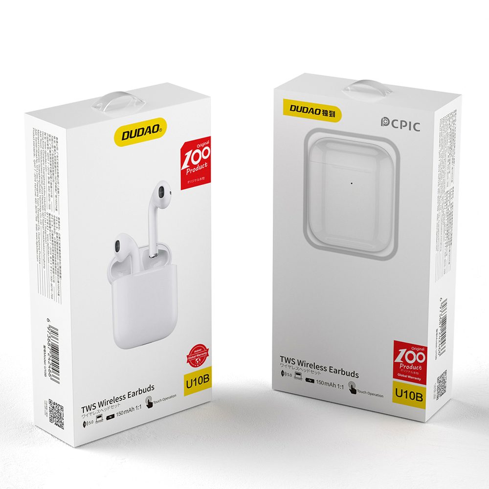 Dudao Căști Bluetooth U10B TWS, Albe (U10B-White)