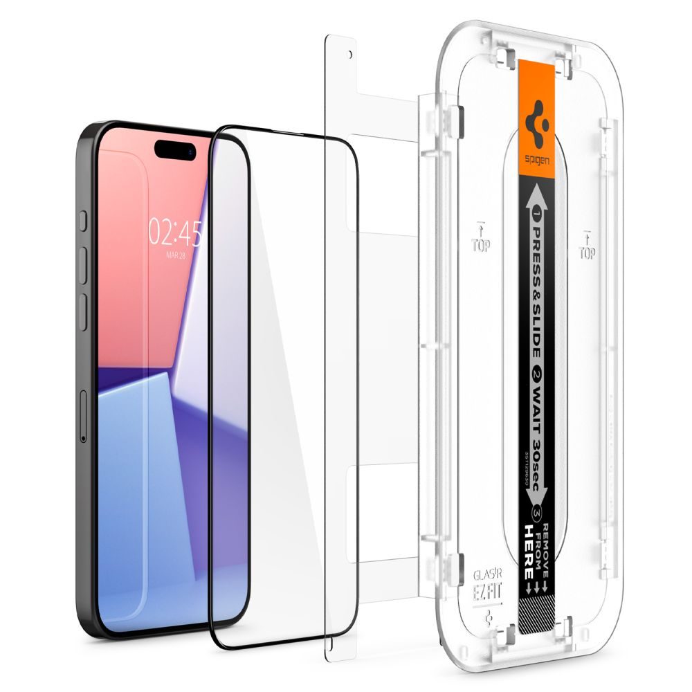 Spigen Glass.TR EZFit FC Z Aplikatorjem, Zaščitno Kaljeno Steklo, IPhone 15 Pro, črn