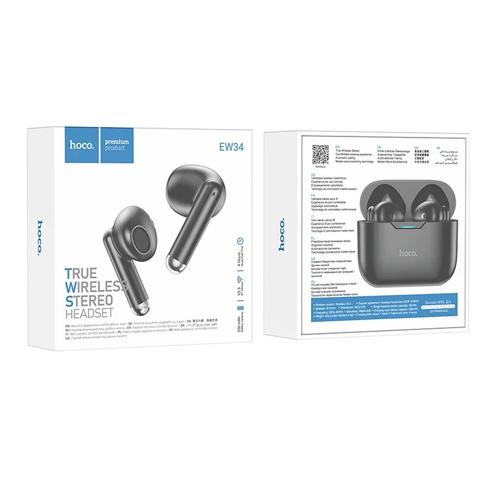 Hoco EW34 Brezžične Stereo Slušalke Bluetooth TWS Full True, črne