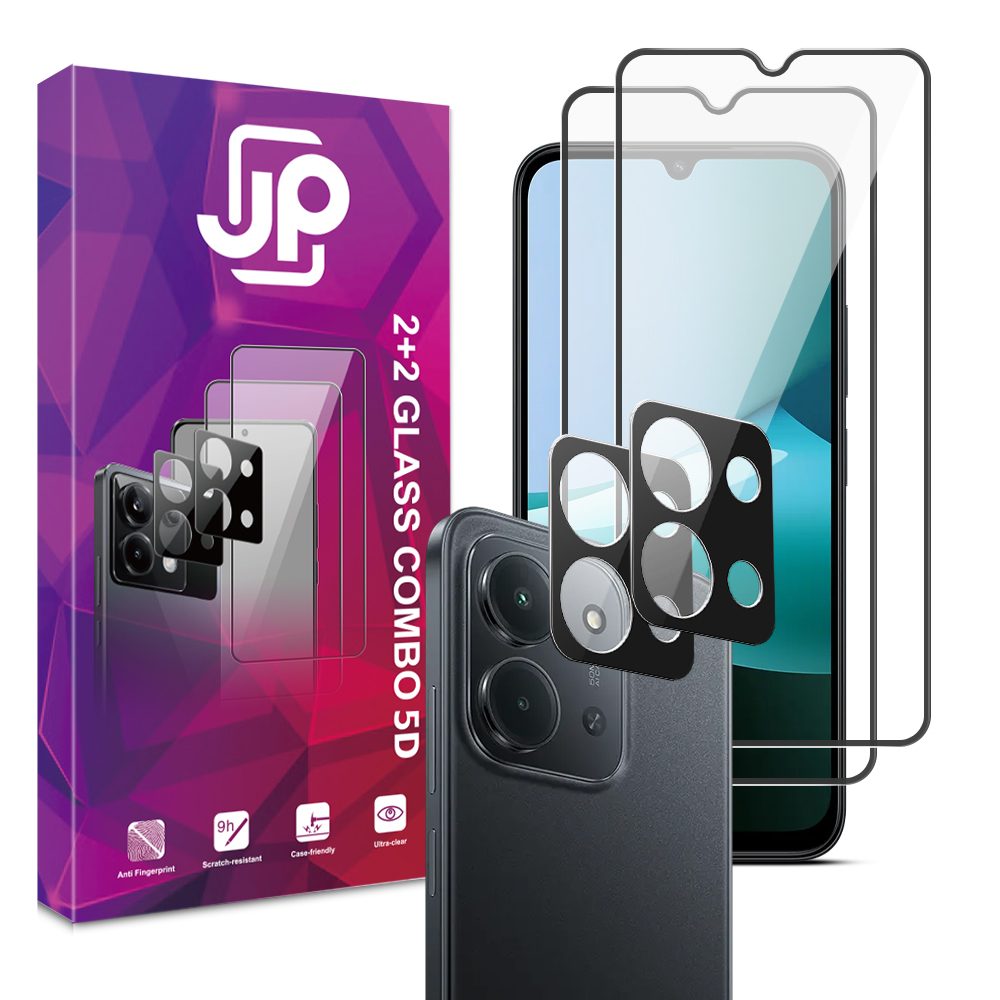 Levně JP 5D Combo pack, Sada 2 5D tvrzených skel a 2 sklíček na fotoaparát, Xiaomi Redmi 15C
