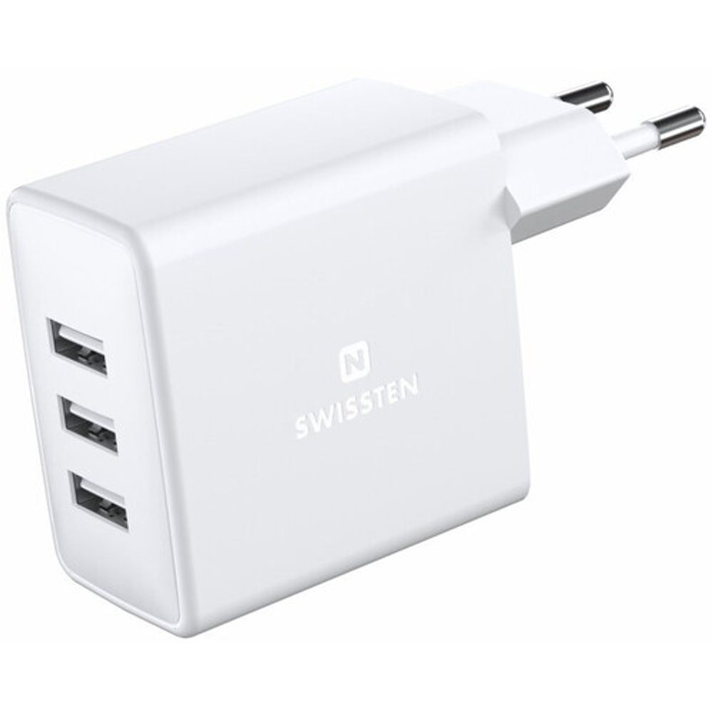 Swissten Síťový Adaptér, 3x USB, 3A, 15W, Bílý