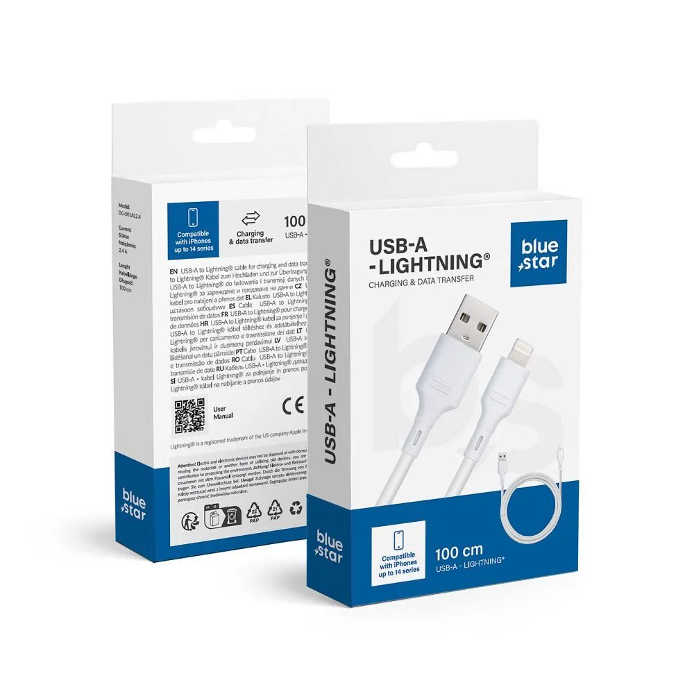 BlueStar USB - Lightning kábel 1 m, fehér