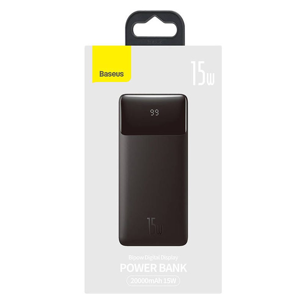 Baseus Bipow PowerBank 20000mAh, 2x USB, USB-C, 15W, Fekete