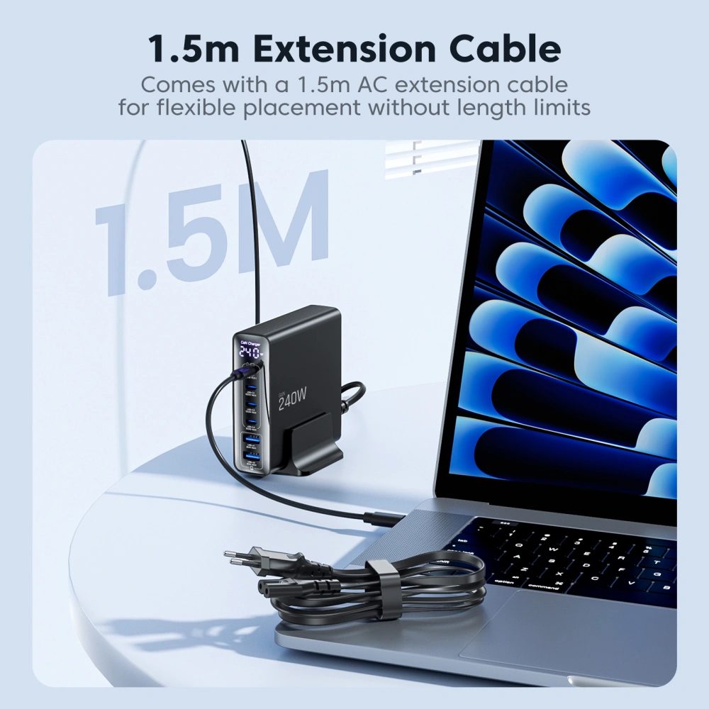 Tech-Protect DC240W-GAN 6-portová nabíjačka PD 240 W / QC3.0, čierna