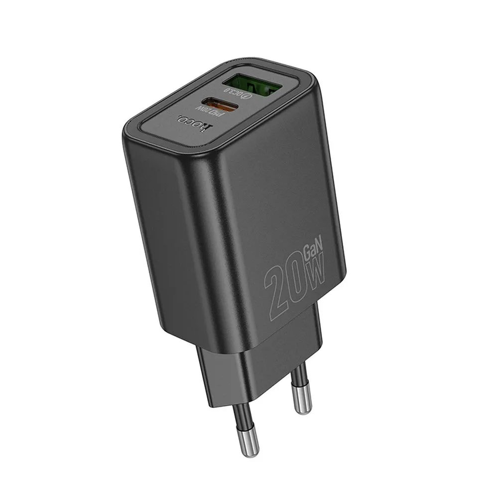 Hoco Sieťová nabíjačka N61 USB + USB-C, PD QC3.0 3A 20W, čierna