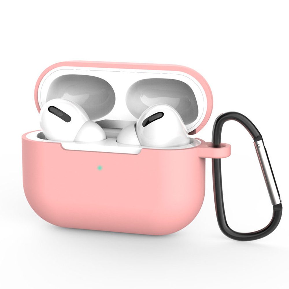 Szilikon Puha Tok AirPods Pro Készülékhez Kulcstartóval, Rózsaszín (D Tok)