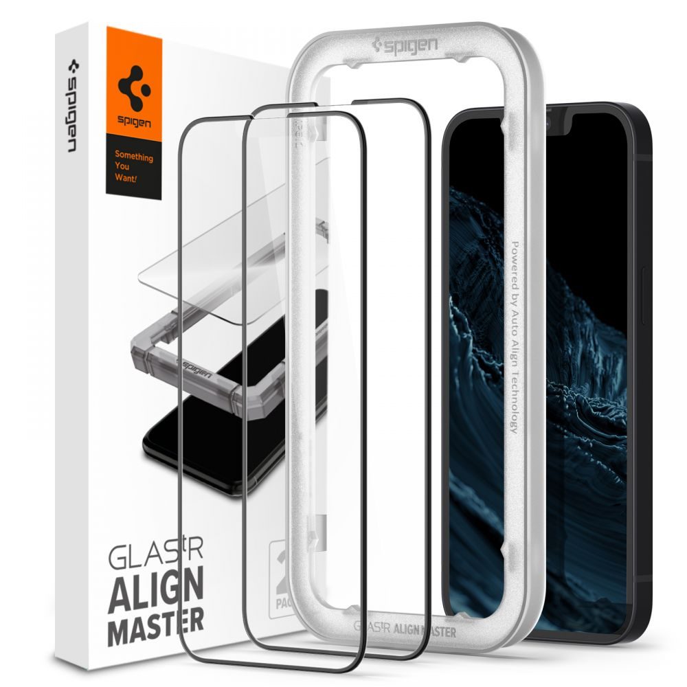 Spigen ALM Glass FC Edzett üveg 2 Db, IPhone 13 / 13 Pro, Fekete