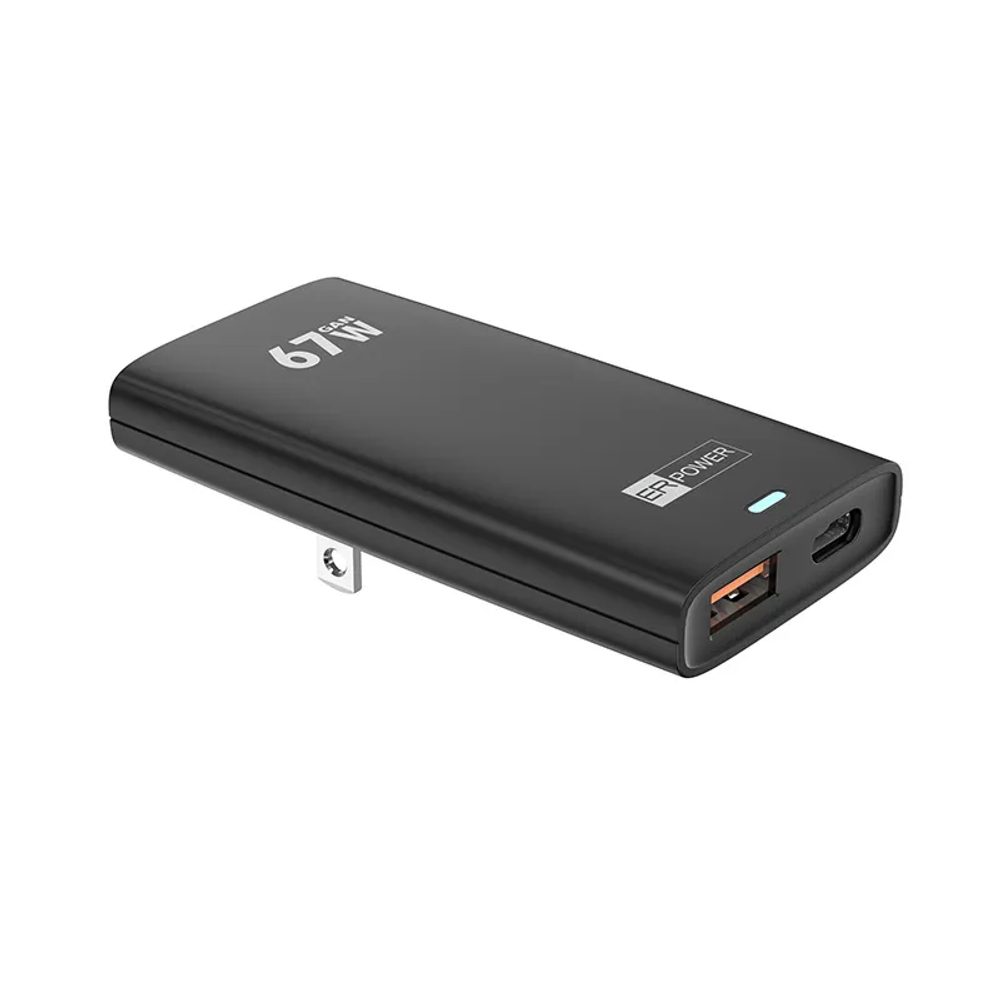 Levně ER POWER Cestovní nabíječka USB-C + USB-A, 67W, GaN