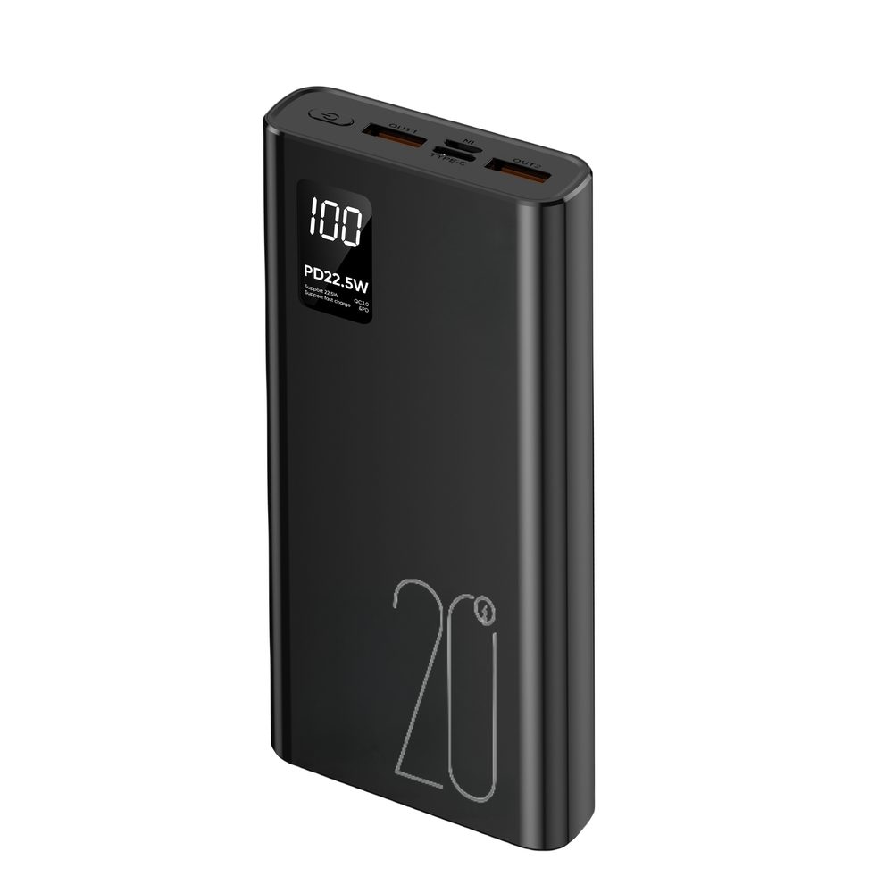 Levně Powerbanka 20000mAh, PD 22,5W, QC3.0, černá