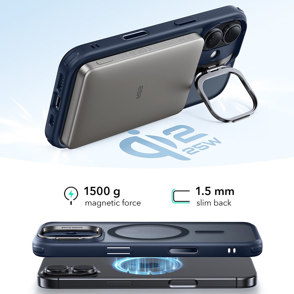 Kryt ESR Classic Hybrid HaloLock Kickstand, iPhone 17, matná modrá