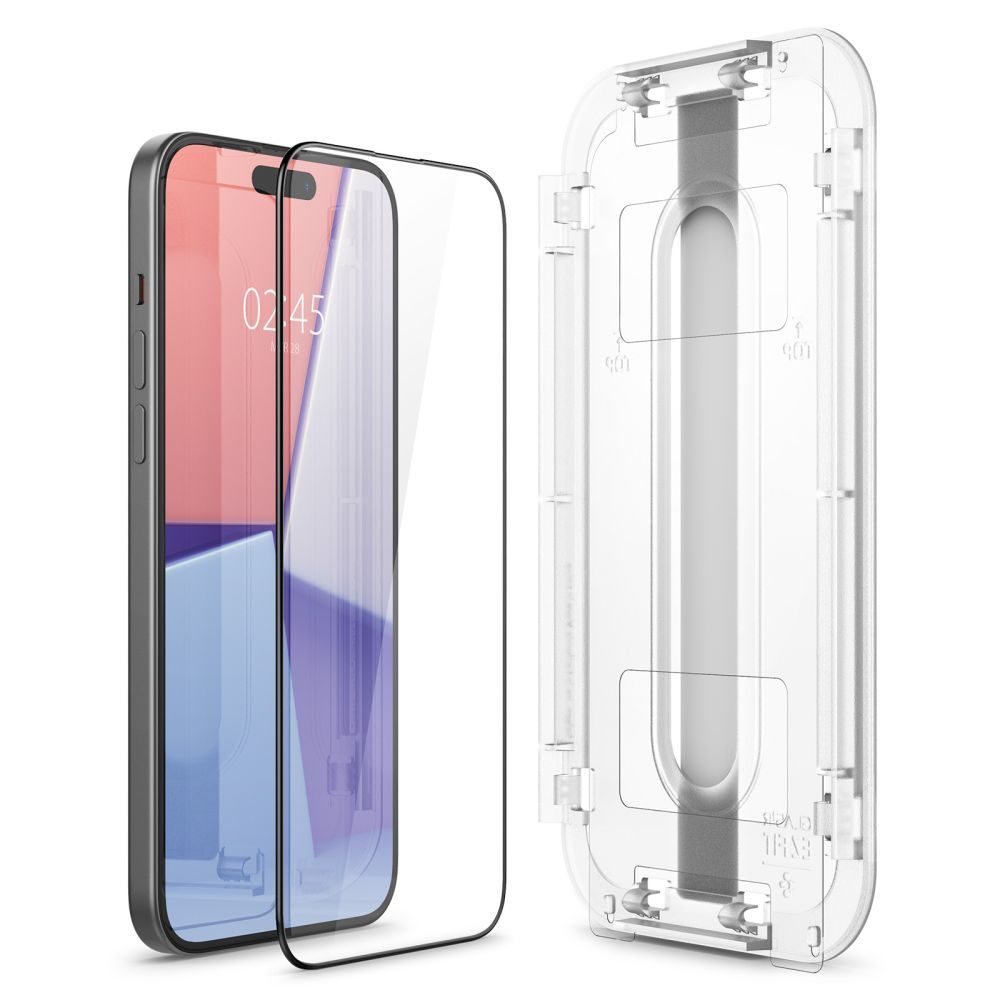 Spigen Glass.TR EZFit FC Cu Aplicator, Folie De Sticlă Securizată, IPhone 15 Plus, Neagră