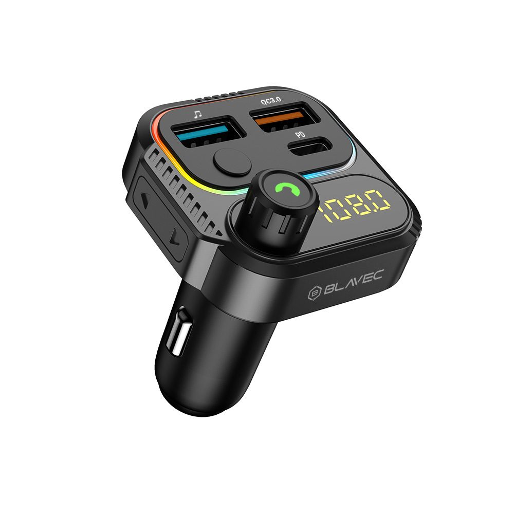 Blavec TR-01 FM adó Flash MP3, Bluetooth, 2x USB + USB-C, PD 36W, QC 3.0 18W, fekete