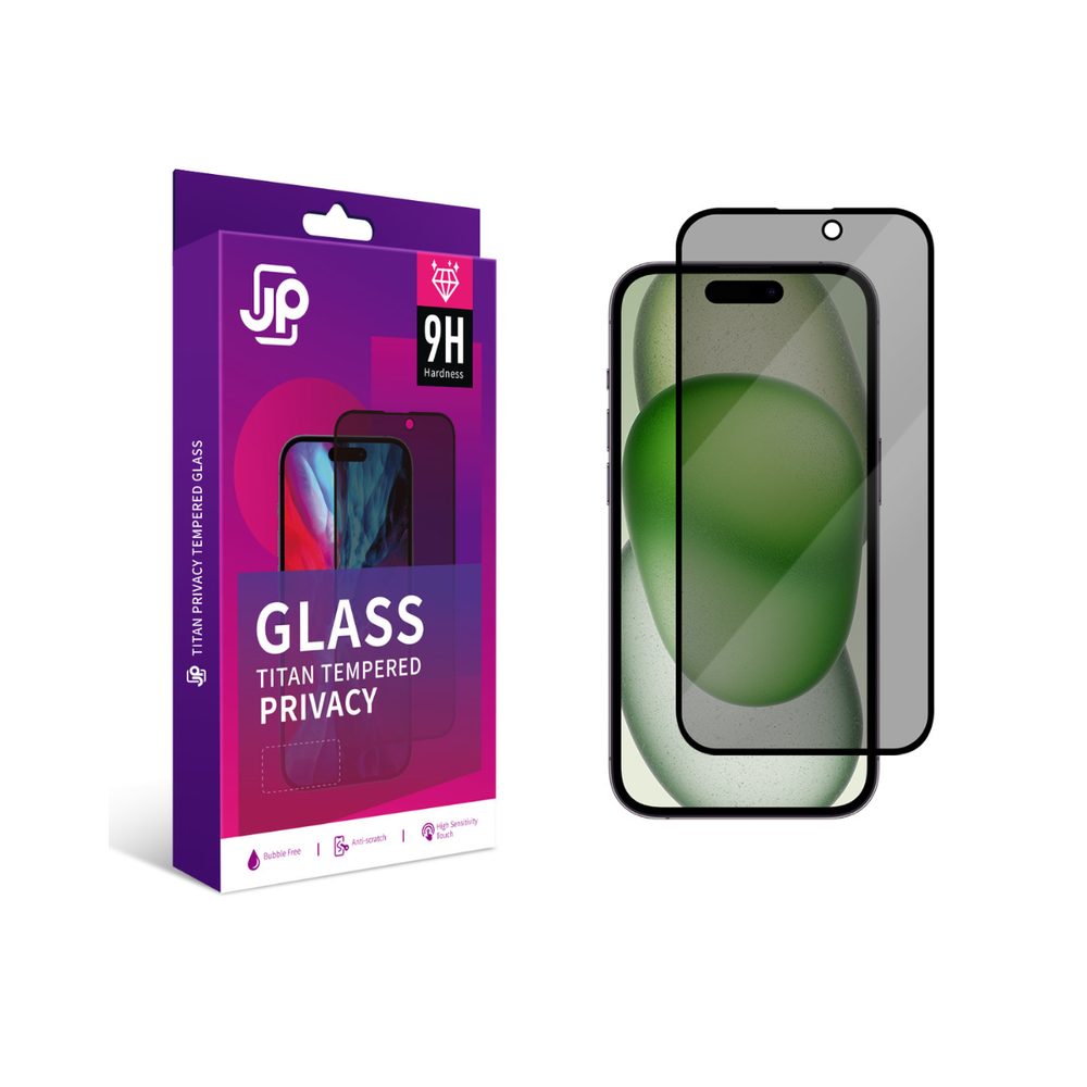 JP Titan Privacy extra tartós edzett üveg, iPhone 15 Pro Max, fekete