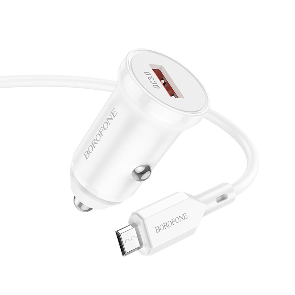 Borofone BZ18 încărcător Auto - USB - QC 3.0 18W Cu Cablu Micro USB, Alb