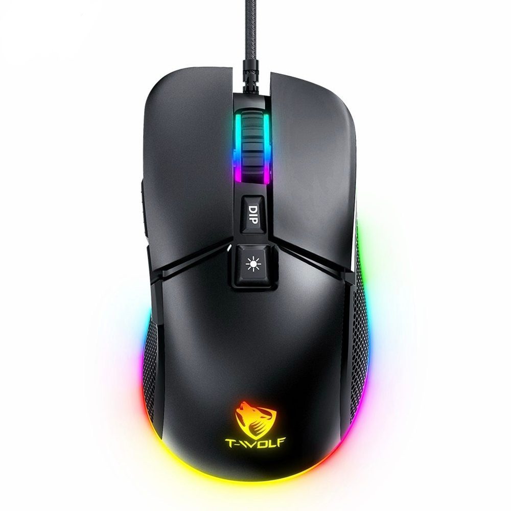 Levně Herní RGB myš T-WOLF G590, 7200 DPI, 13 režimů podsvícení, 6 tlačítek, opletený kabel (USB)