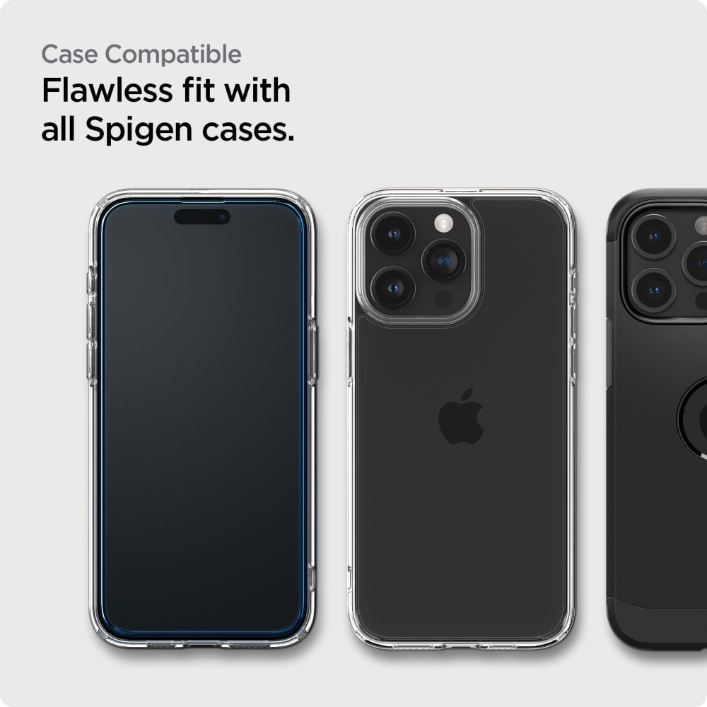 Spigen ALM Glass FC Zaščitno Kaljeno Steklo 2 Kosa, IPhone 15 Pro, črno