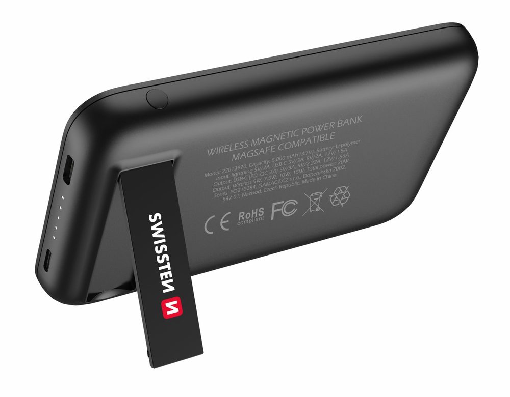 Swissten PowerBanka Pre IPhone 12, 12 Pro, 12 Pro MAX, 13, 13 Pro MAX (kompatibilný S MagSafe) 5000 MAh