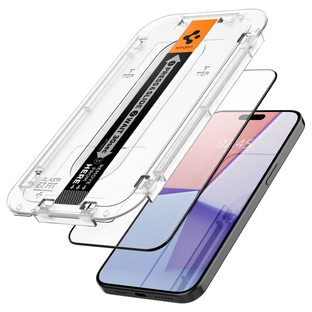 Spigen Glass.TR EZFit FC Z Aplikatorjem, Zaščitno Kaljeno Steklo, IPhone 15 Pro, črn